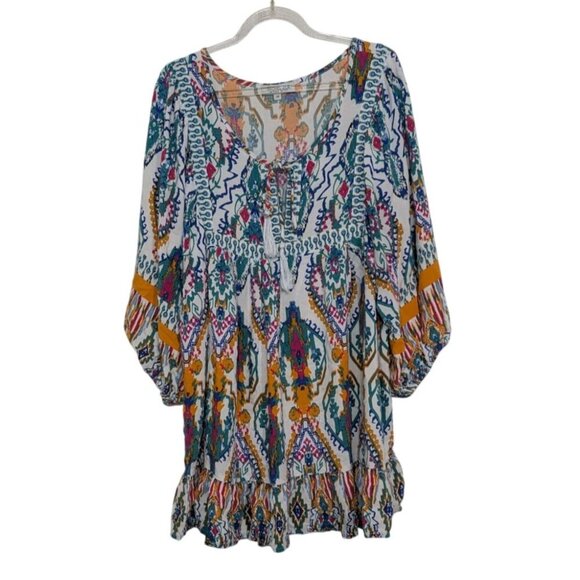 Rachel Zoe Boho Tunic Womens Size 2X White Hippie Tassel Rayon Casual Shirt - Picture 1 of 13